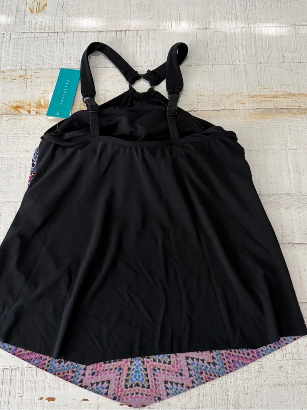 Aqua Green Tankini Top‎ NWT size Small 4/6 High Neck Flowy Kaleidoscope Black